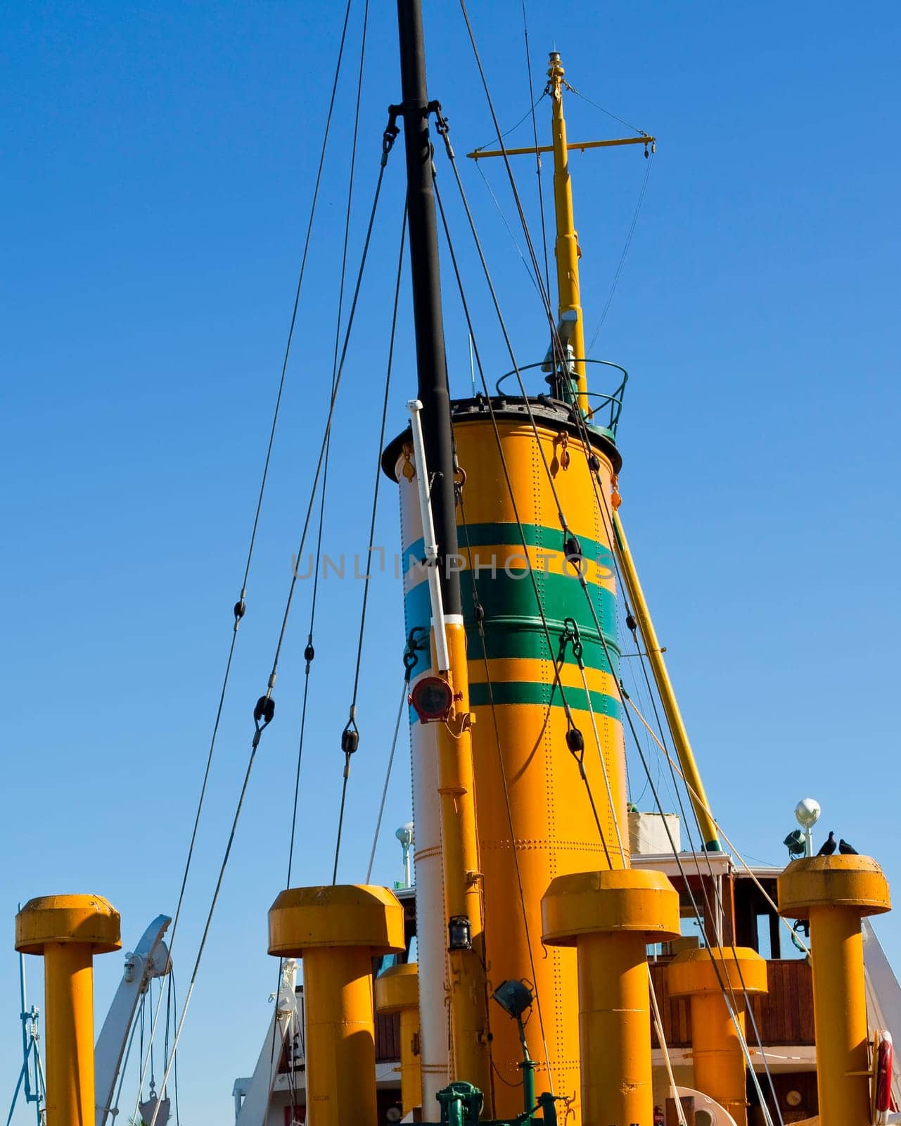 Boat chimney stack with exhaust pipes