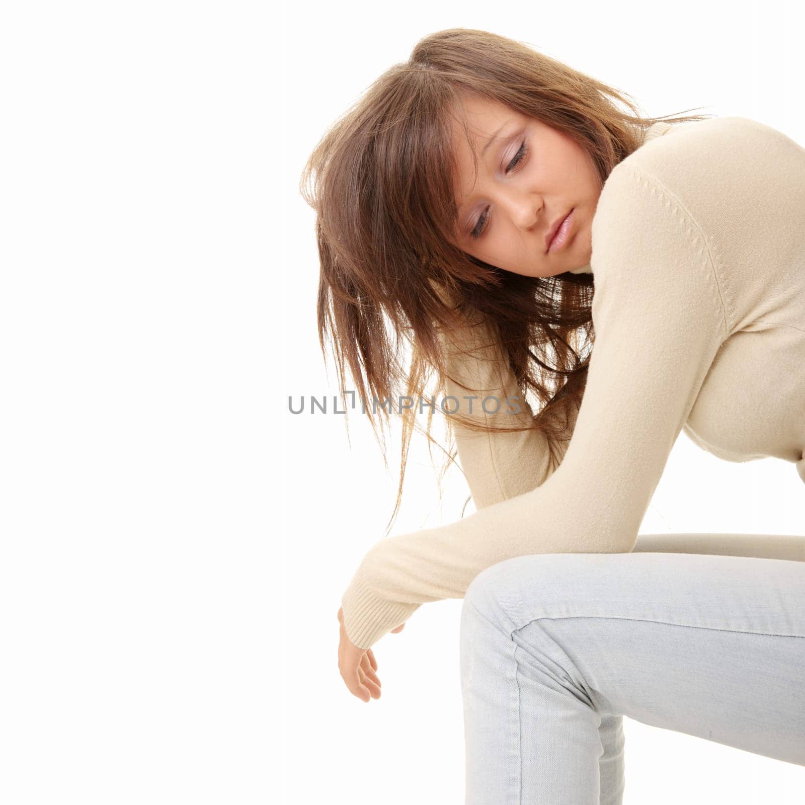 Teenage girl depression - lost love - isolated on white background
