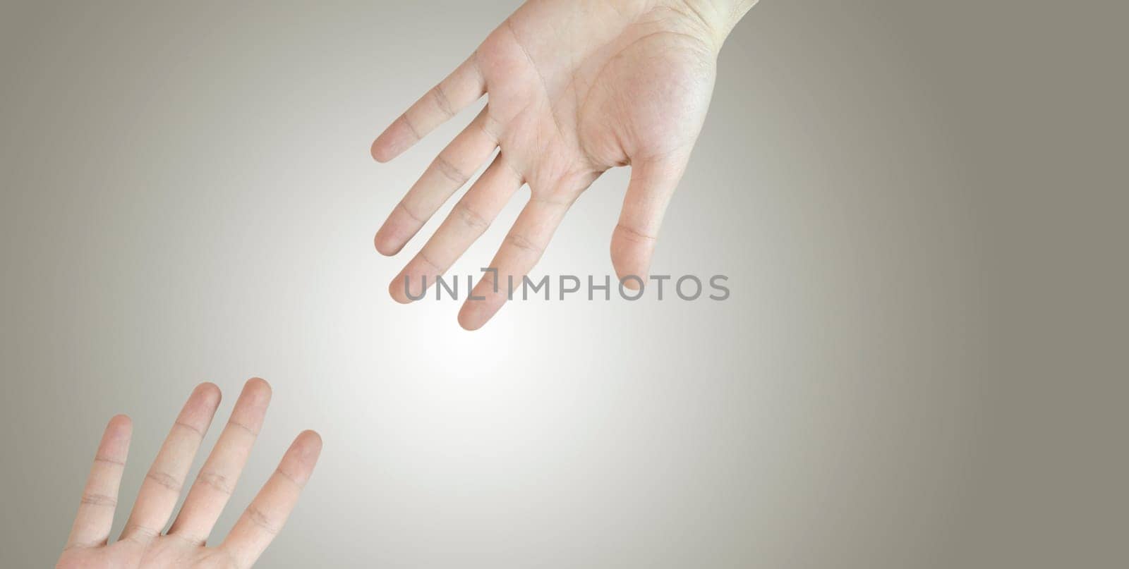 A man hand ask for help. Isolated on background.