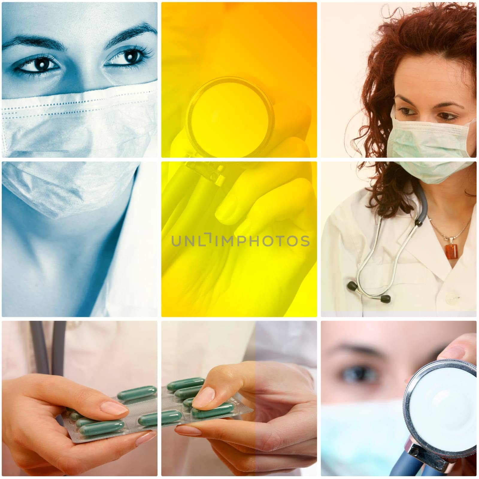 Professional young doctors at work. Collage.
