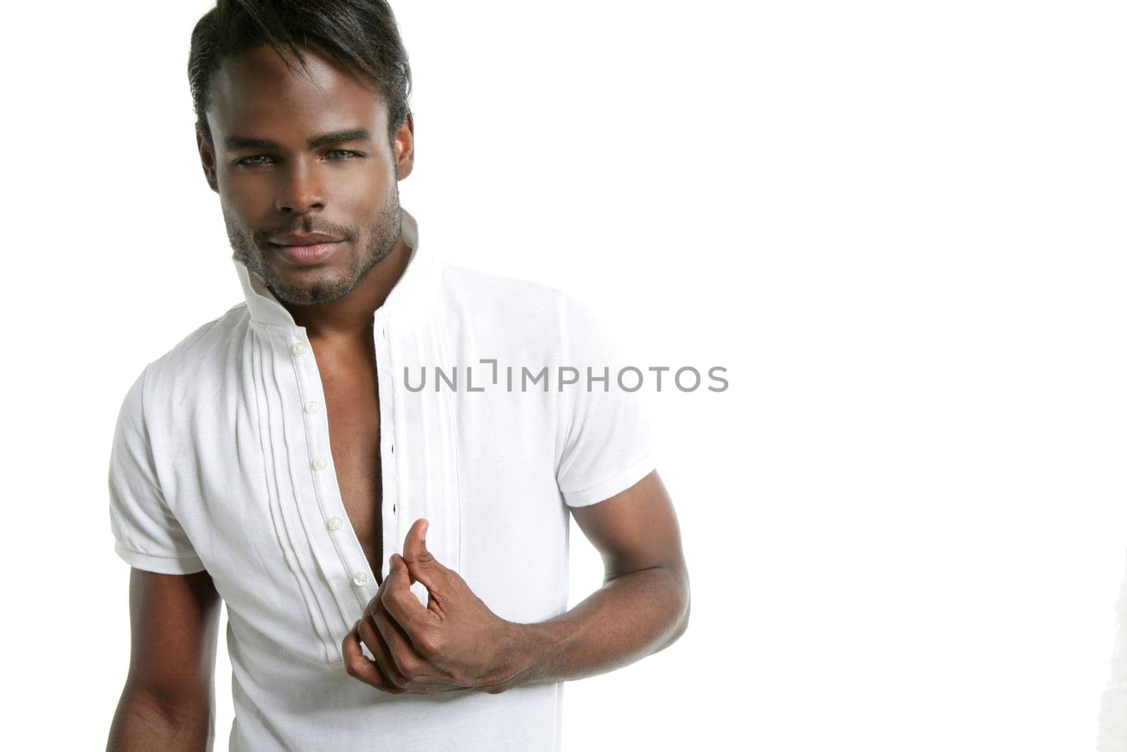 Handsomen black fashion african young man with wite shirt at studio