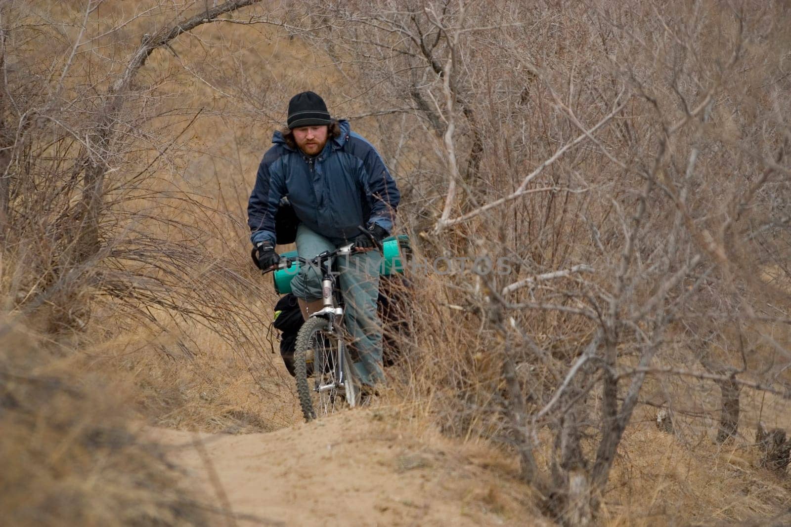 Biker going on a footpath