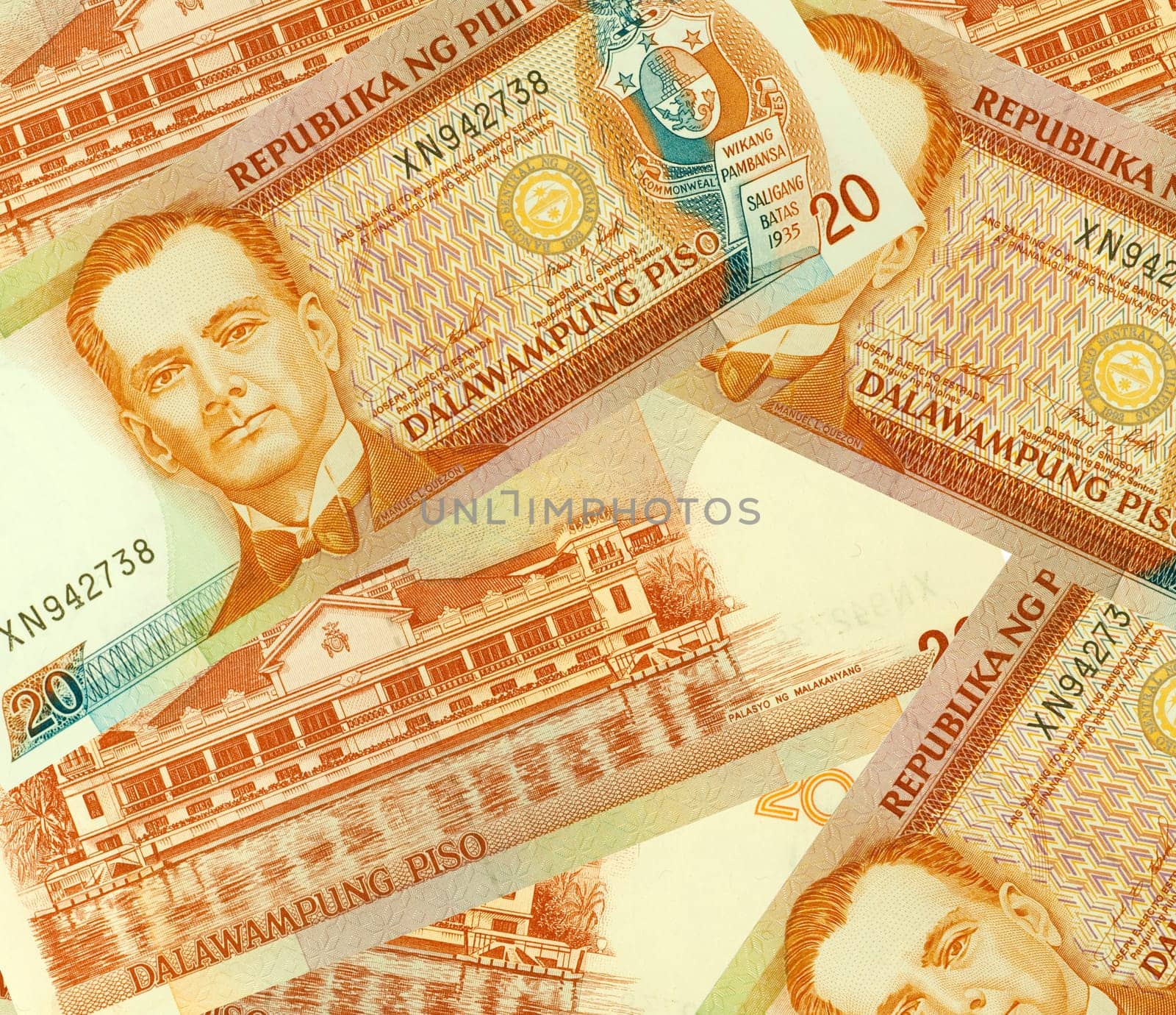Philippine Money Peso Banknotes background.