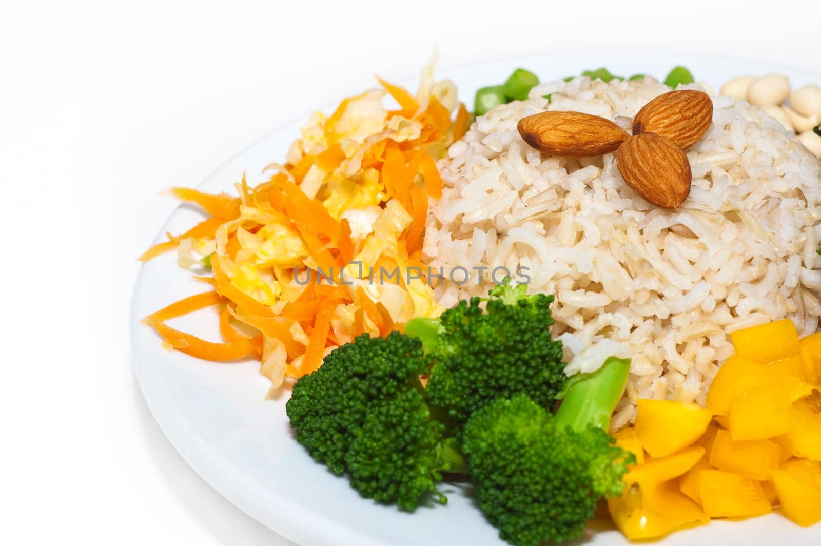 Healthy Asian Vegetarian dishes, brown rice and vegetables.