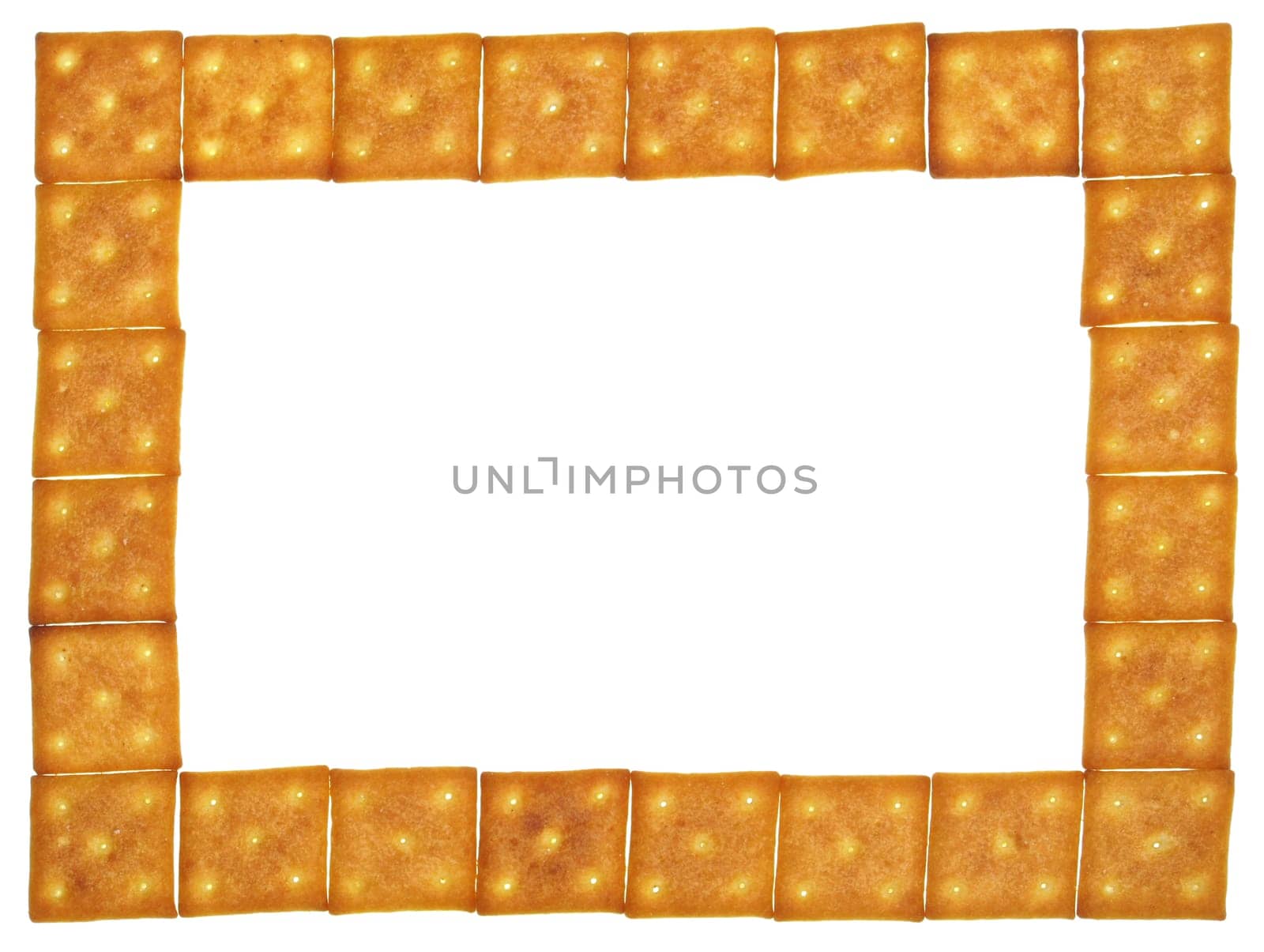 Frame of the crispy crackers on a white background