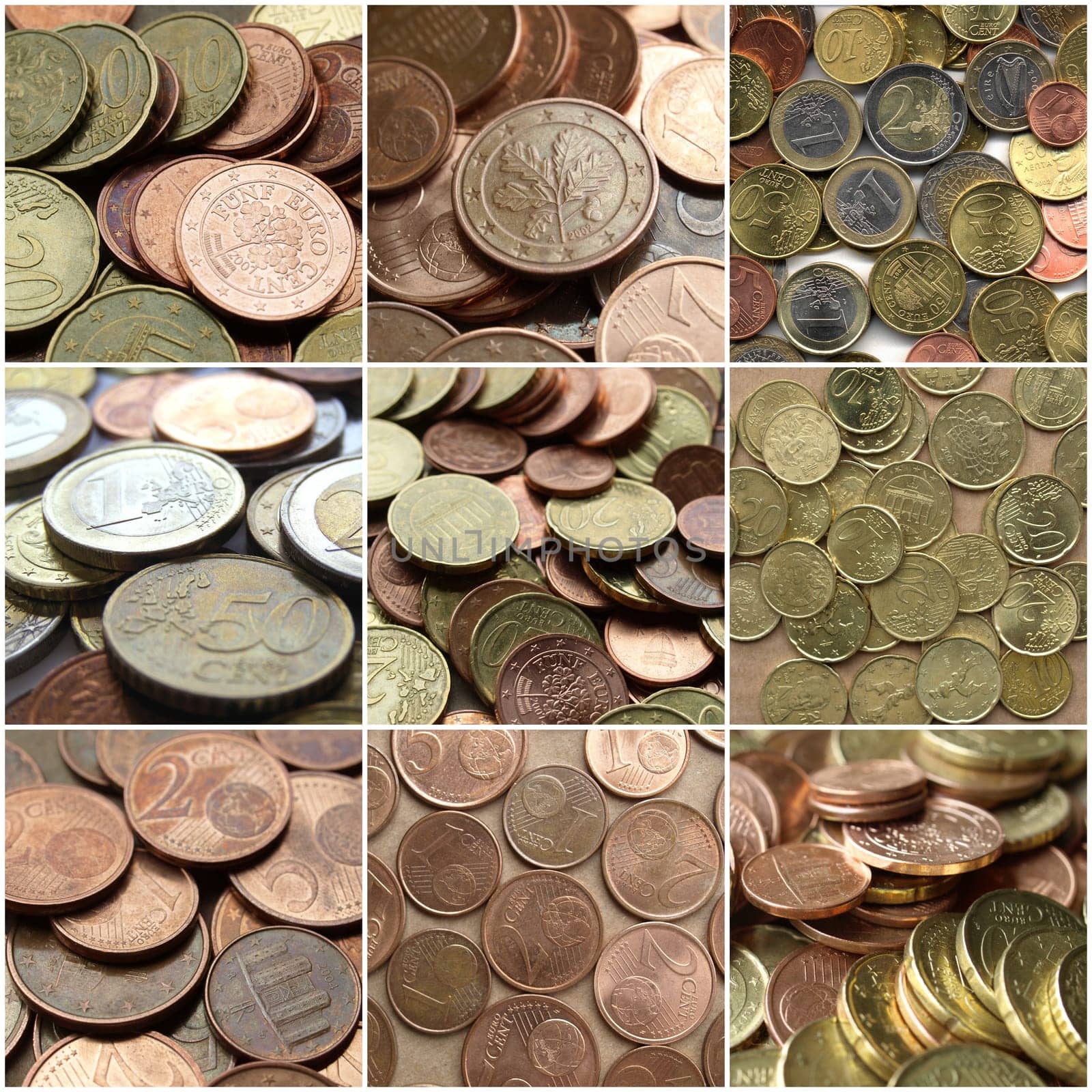 Euro money collage with coins (European currency)