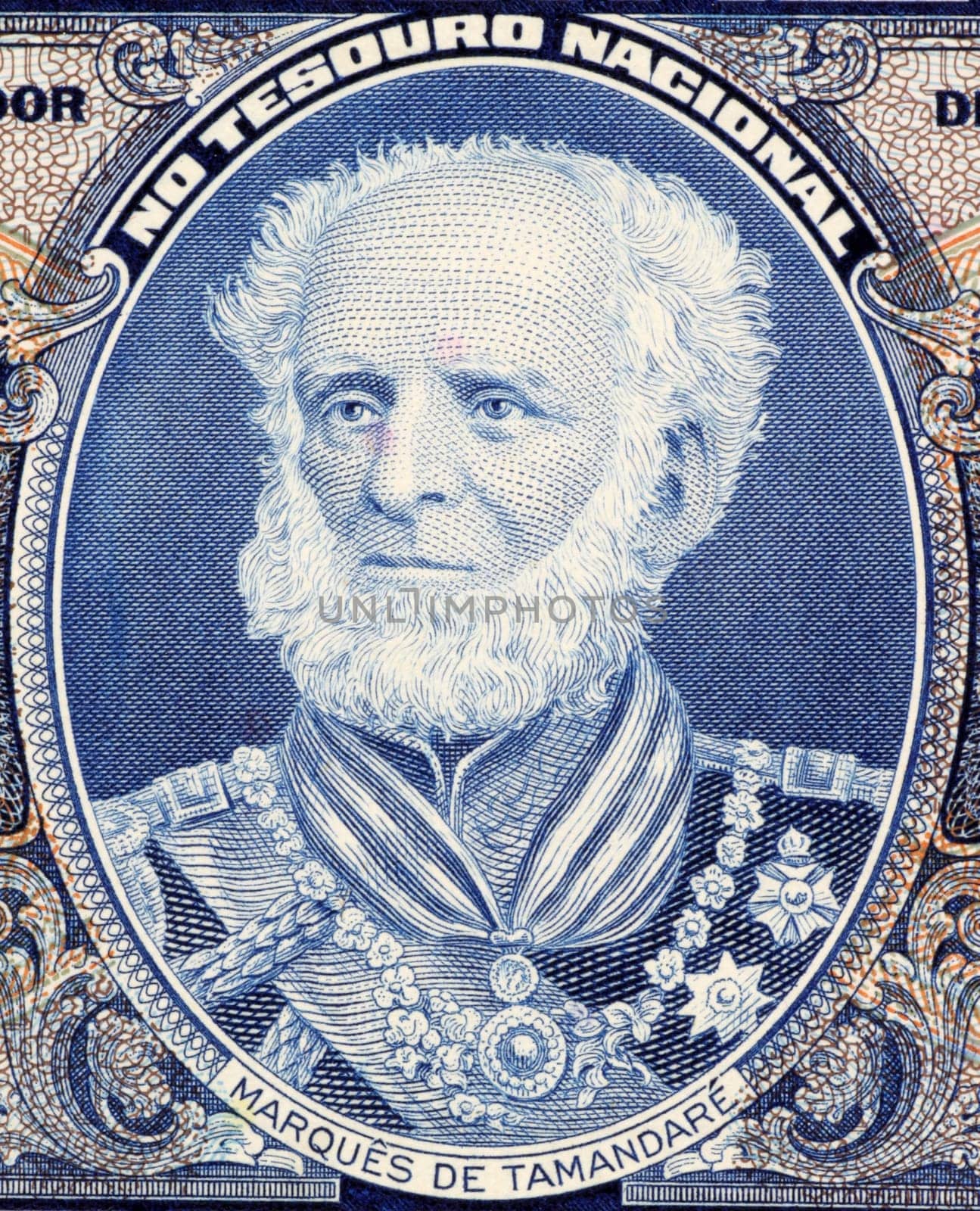 Marques de Tamandare on 1 Cruzerio 1958 Banknote from Brazil. Admiral of the Brazilian naval fleet of the war of the triple alliance during 1864-1870.