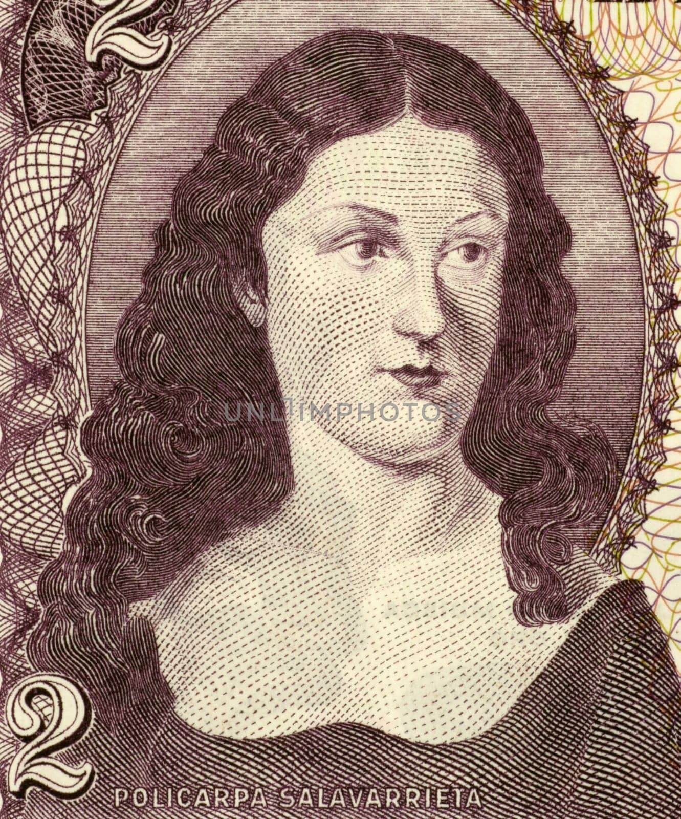 Policarpa Salavarrieta on 2 Pesos 1977 Banknote from Colombia. Colombian seamstress that spied for the revolutionary forces during a period when Spain tried to regain control of its colonies in South America. She was captured by the Spanish and executed.