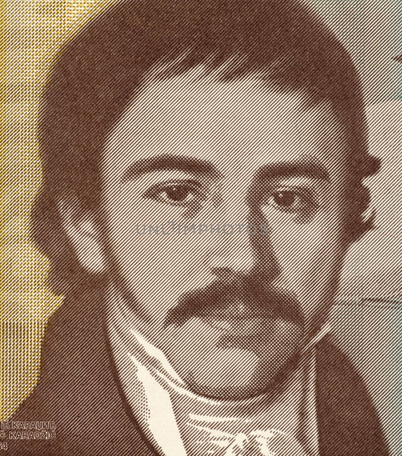 Vuc Stefanovic Karadzic on 10 Dinara 2000 Banknote from Yugoslavia.  Serbian linguist and major reformer of the Serbian language.