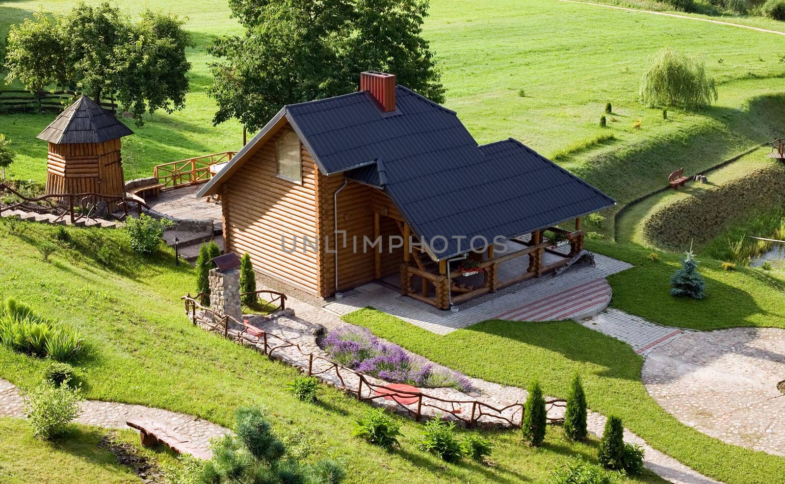 There is nice nature background with house and park
