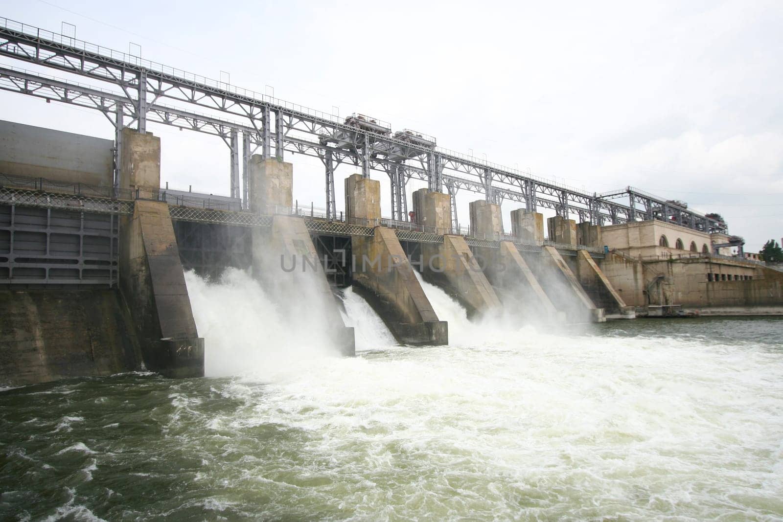 Horizontal view of the hydroelectric power plant from Dubasari (Moldova) located on Nistru river.