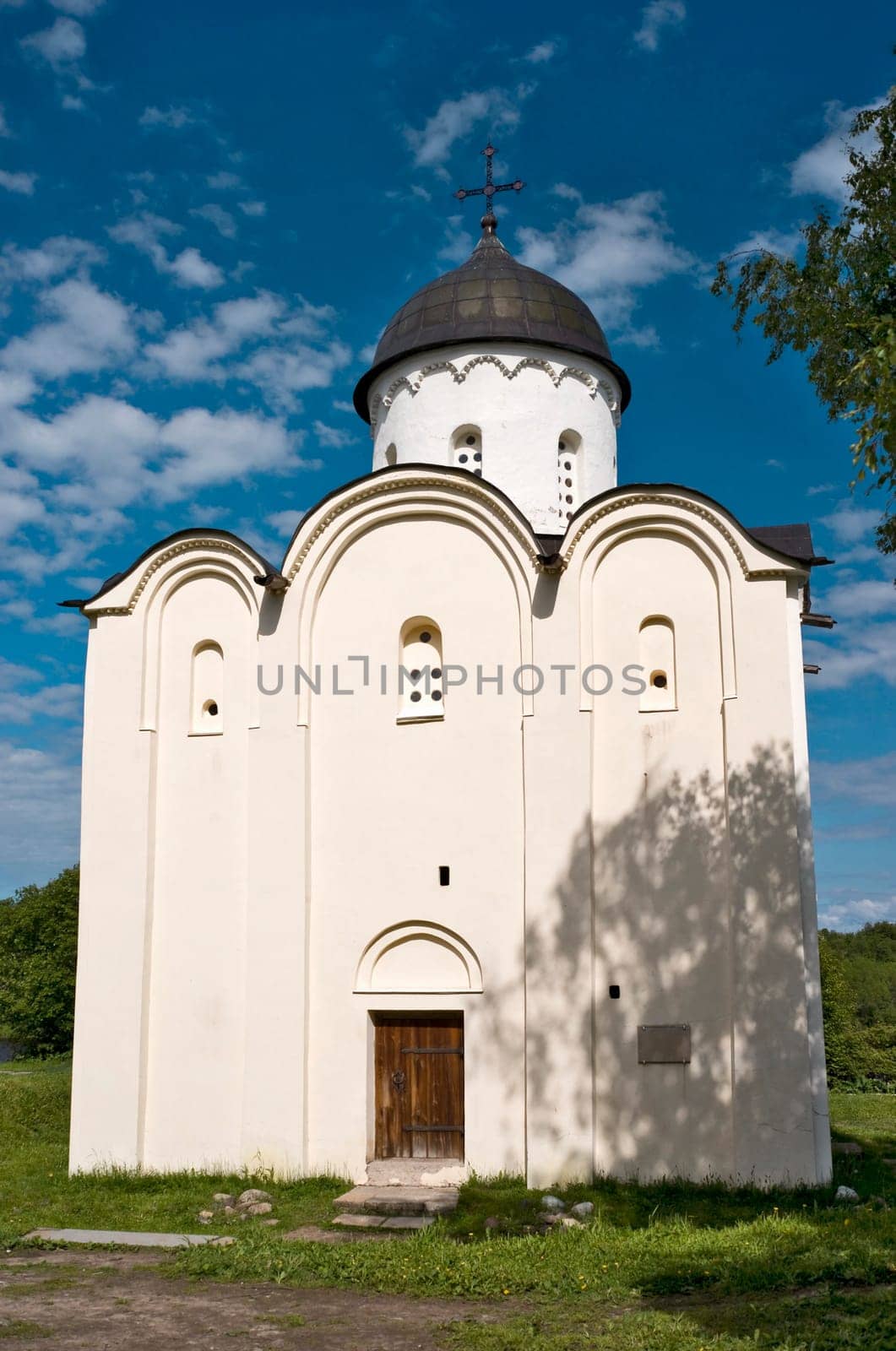 White stone russian ancient orthodox church