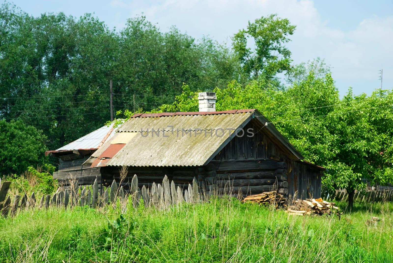 Russia. Country bath with firewood