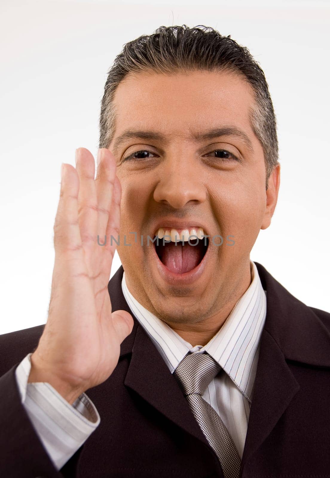 Businessman whispering secrets loud