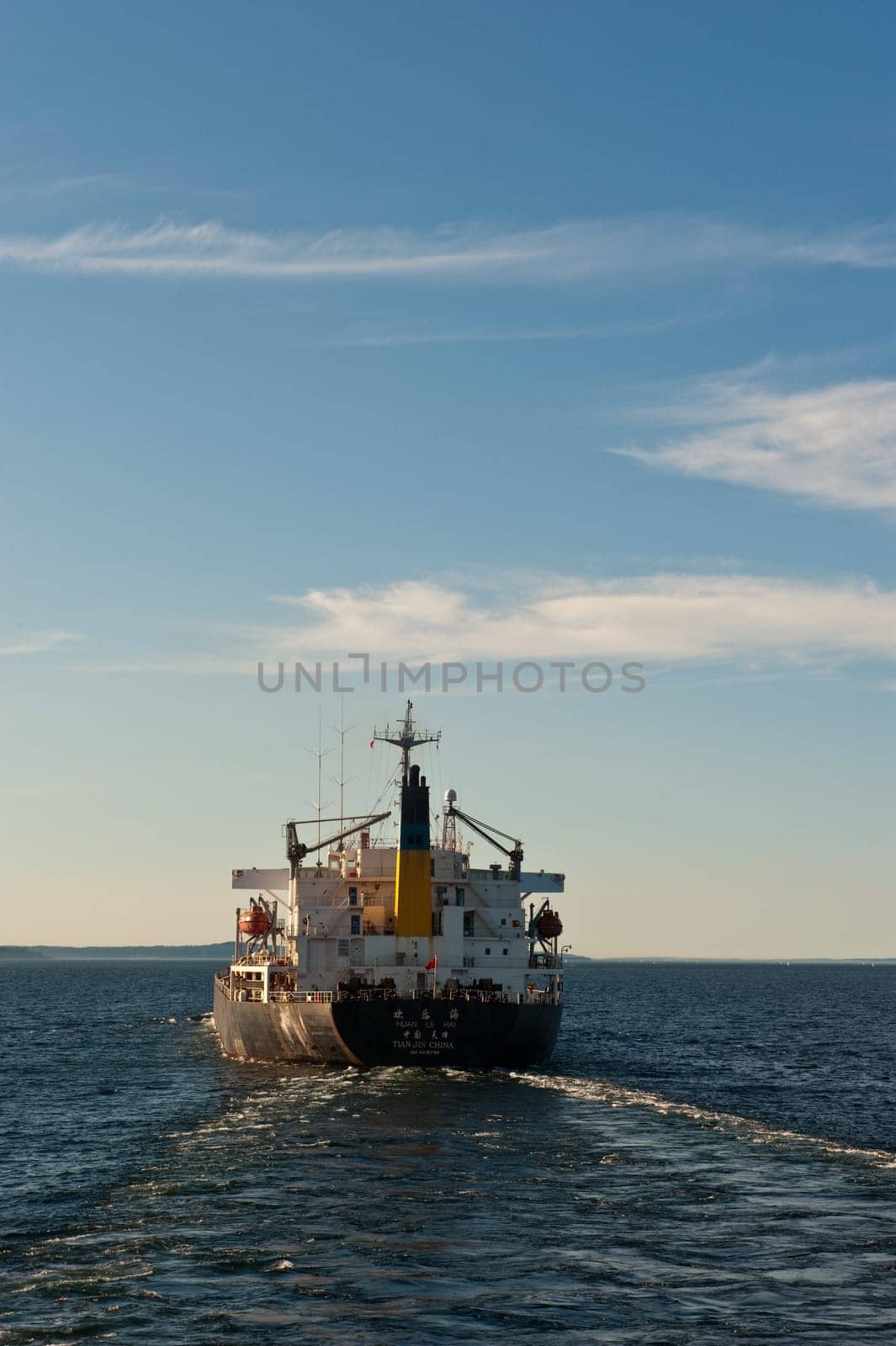 chinese ship leaving puget sound, seattle, usa