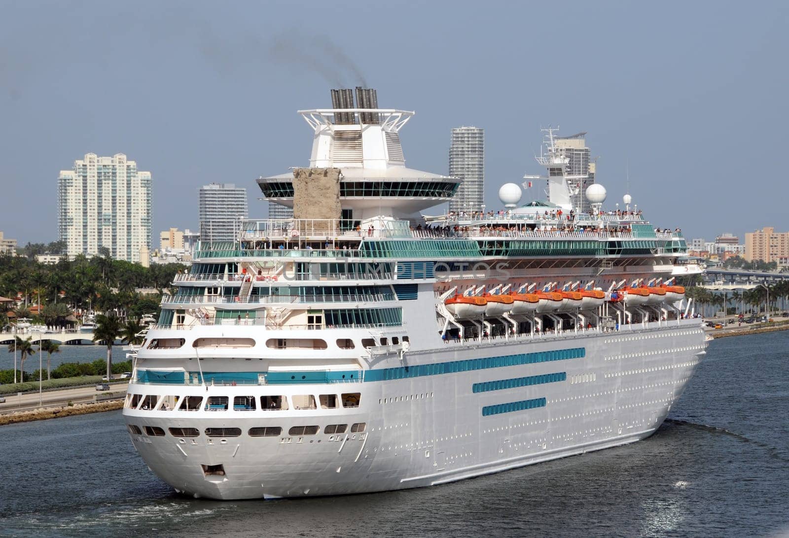 Modern cruise ship leaving the port of Miami