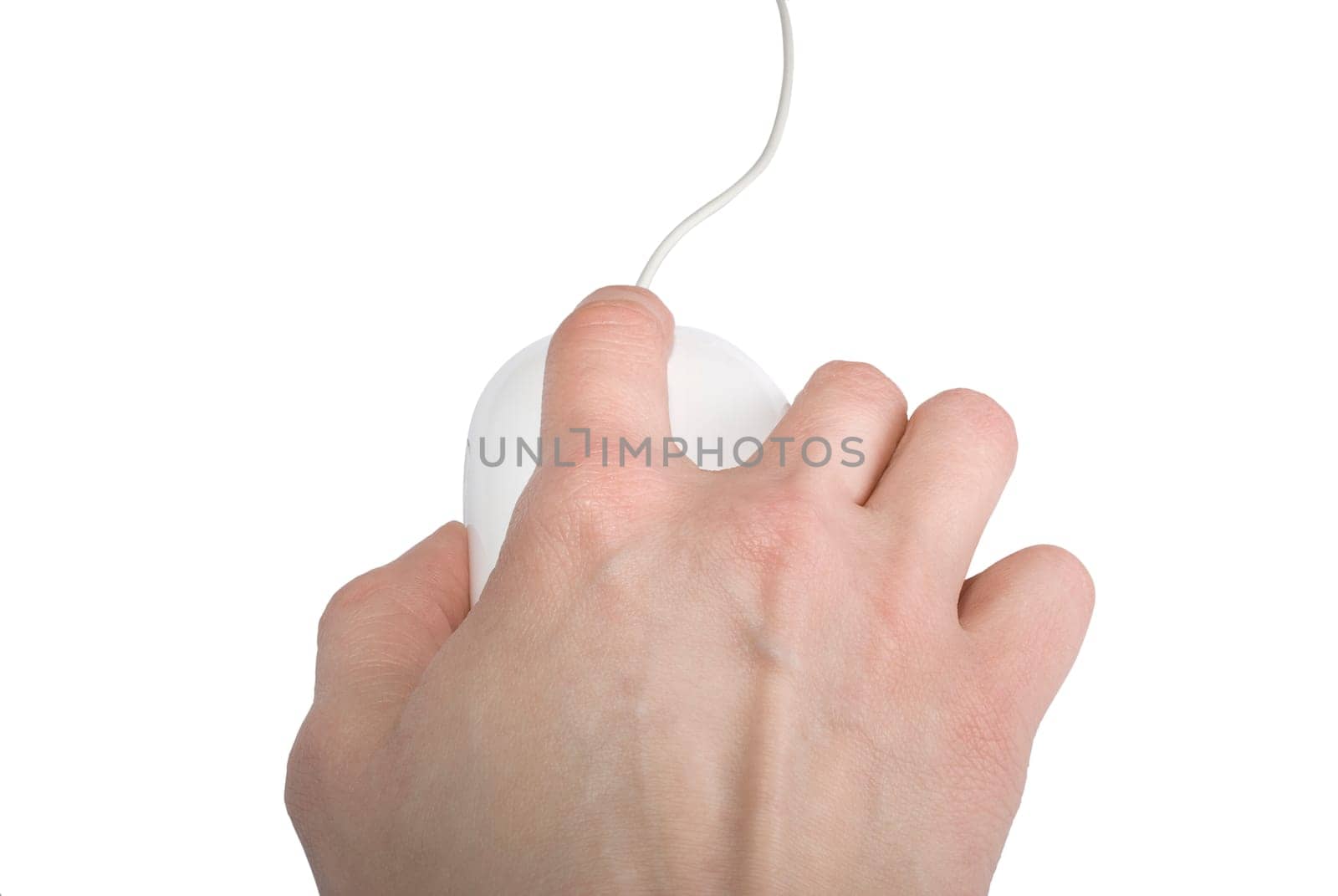 Computer mouse with a hand isolated over white