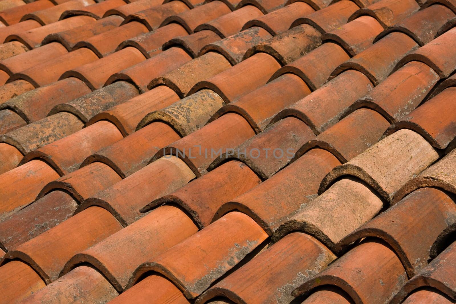 A clay tiled roof in Italy.
