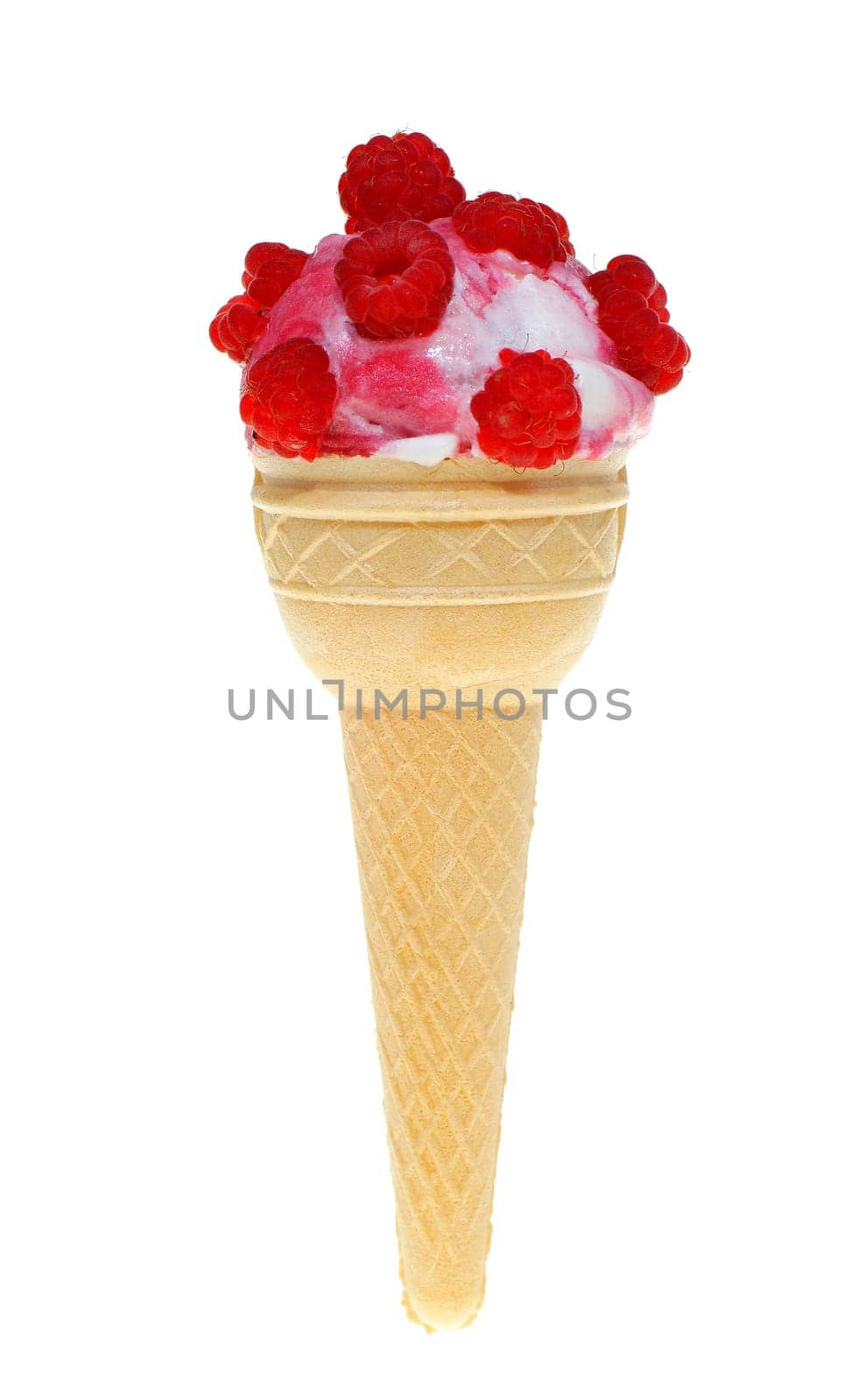fruity ice cream  with raspberry on white background