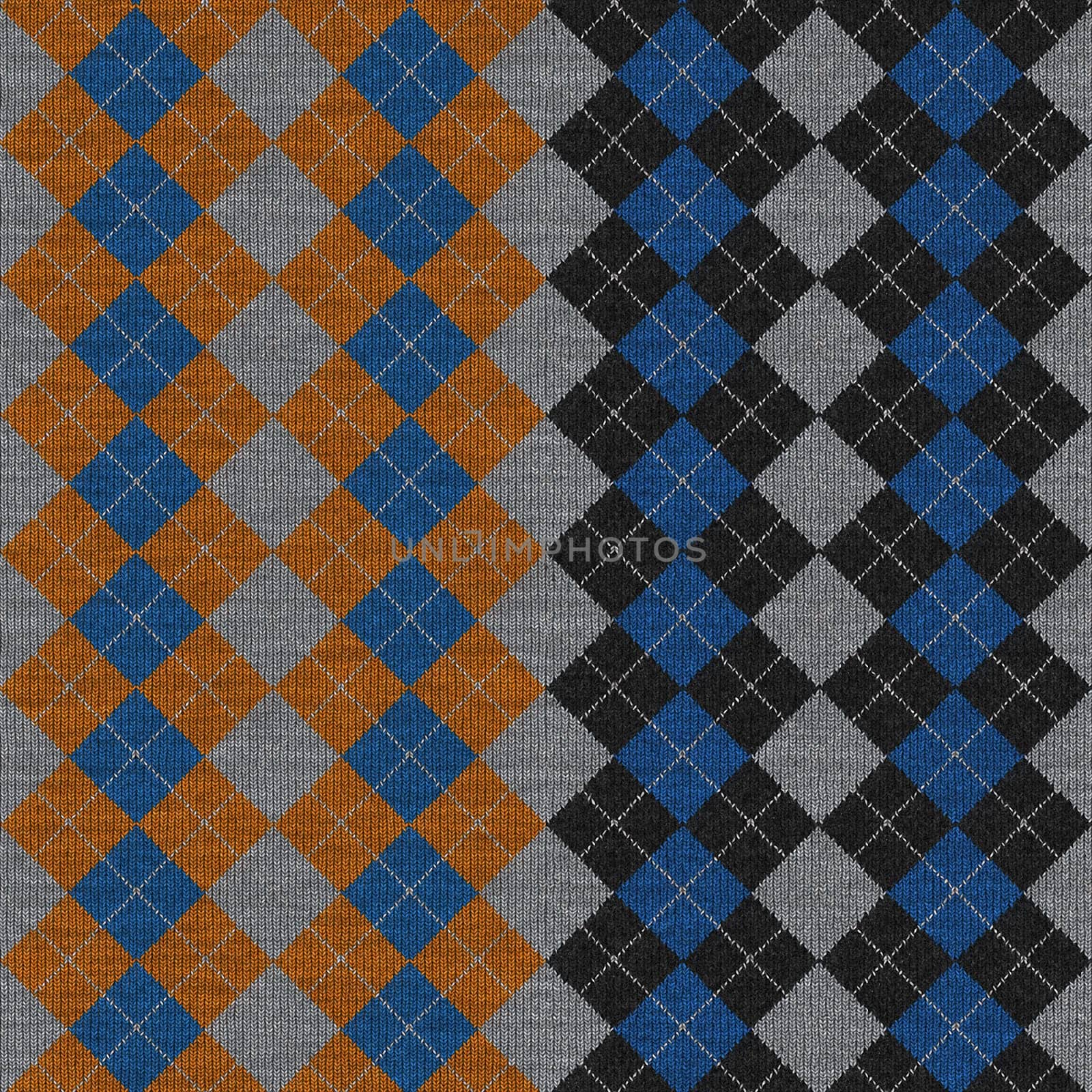 Image of knitted multi-coloured woolen squares. Seamless texture