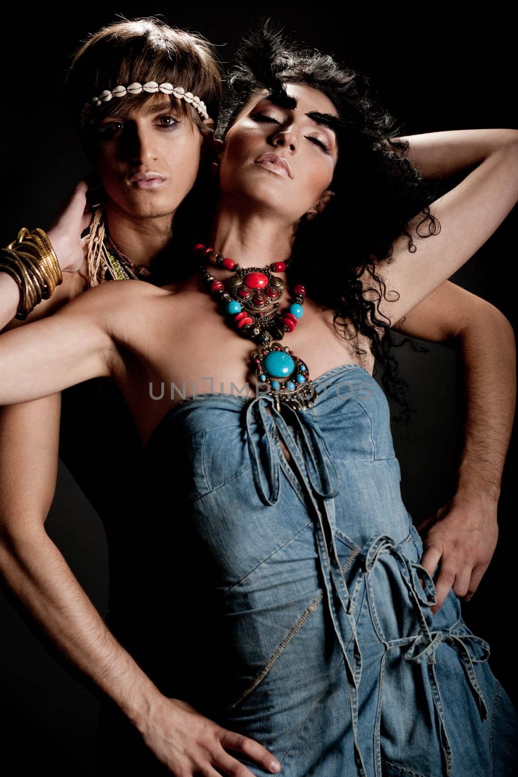 Young lady embracing her man