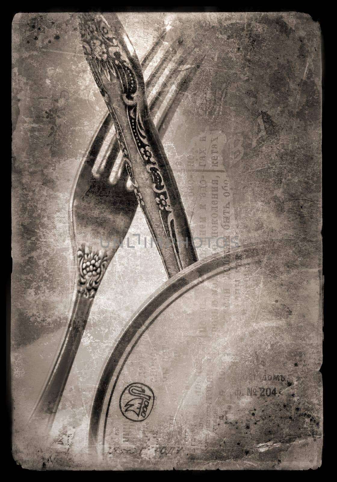 Silver tablewares in retro, oldfashioned style stillife.