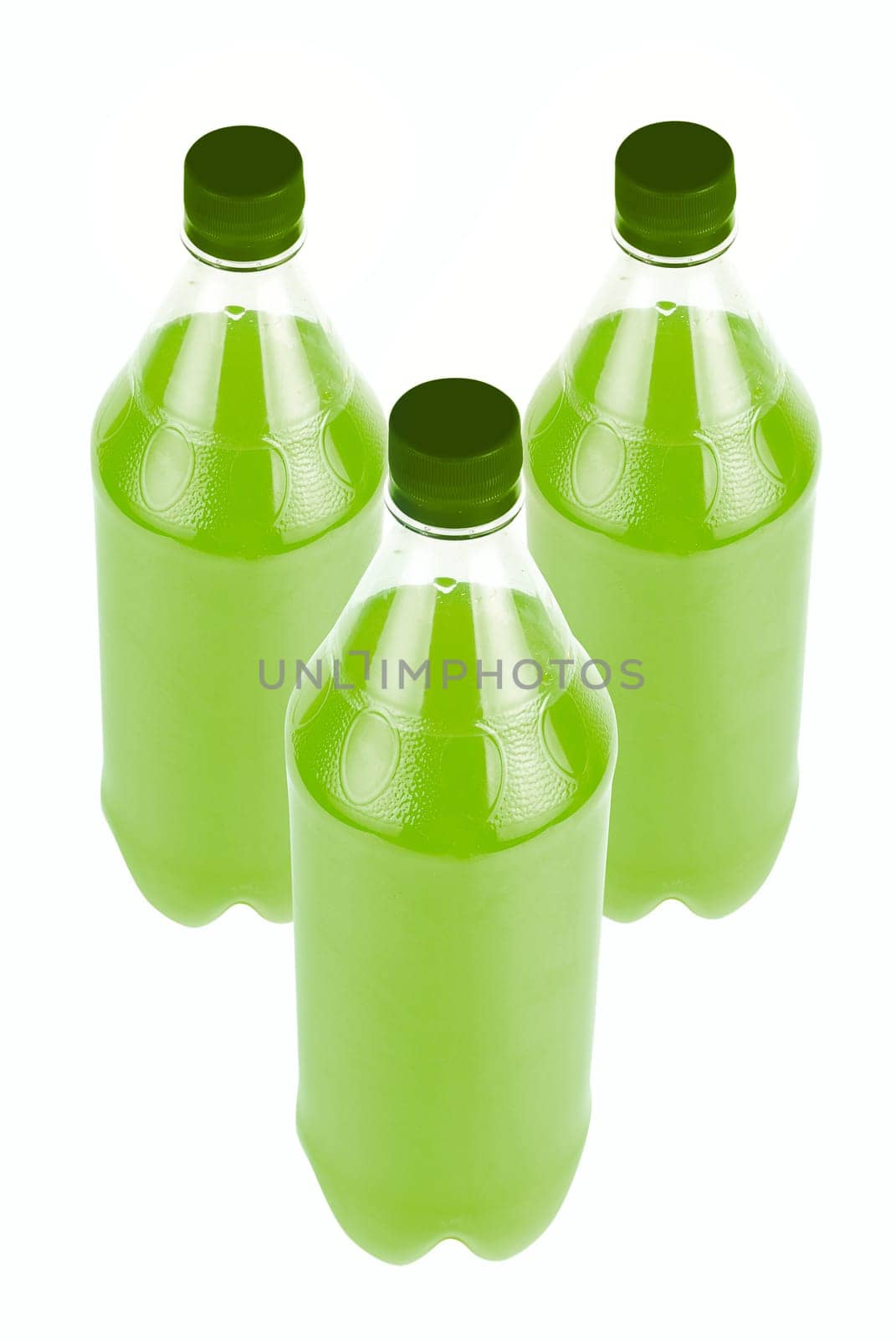 Three Green Juice bottle isolated over white background