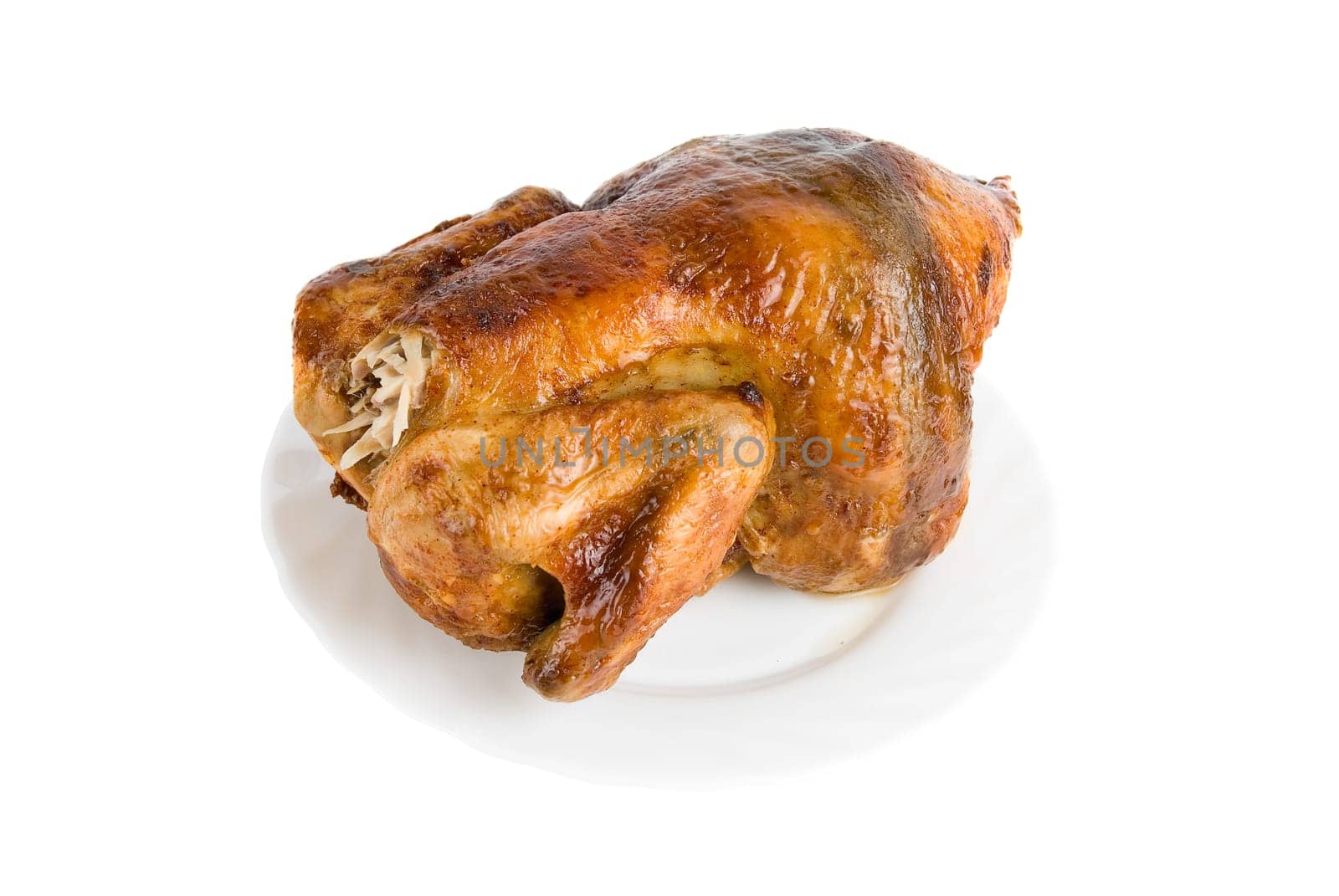 Tasty Crispy Roast Chicken on white plate