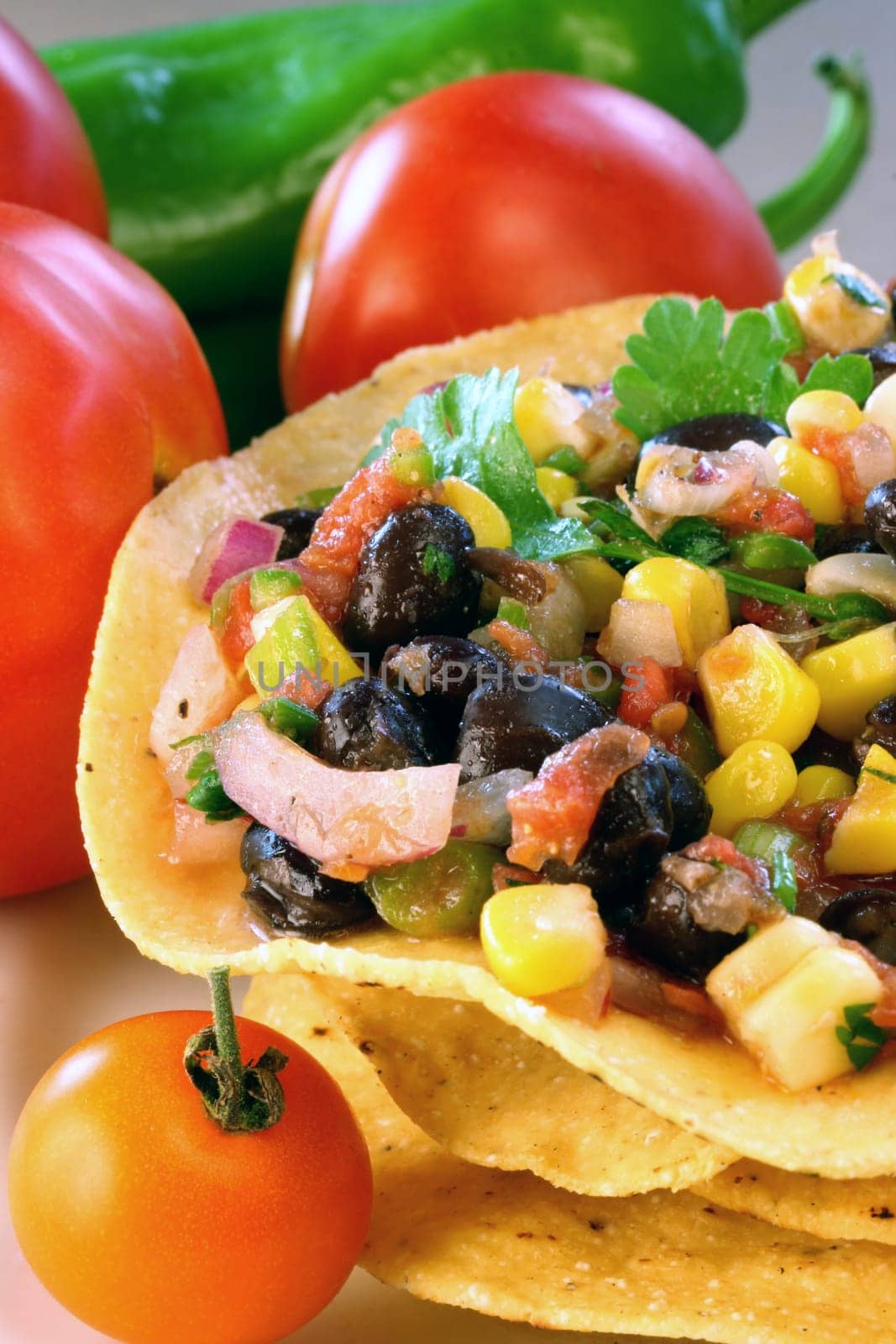 Black Bean and Corn Salsa on crispy tortillas