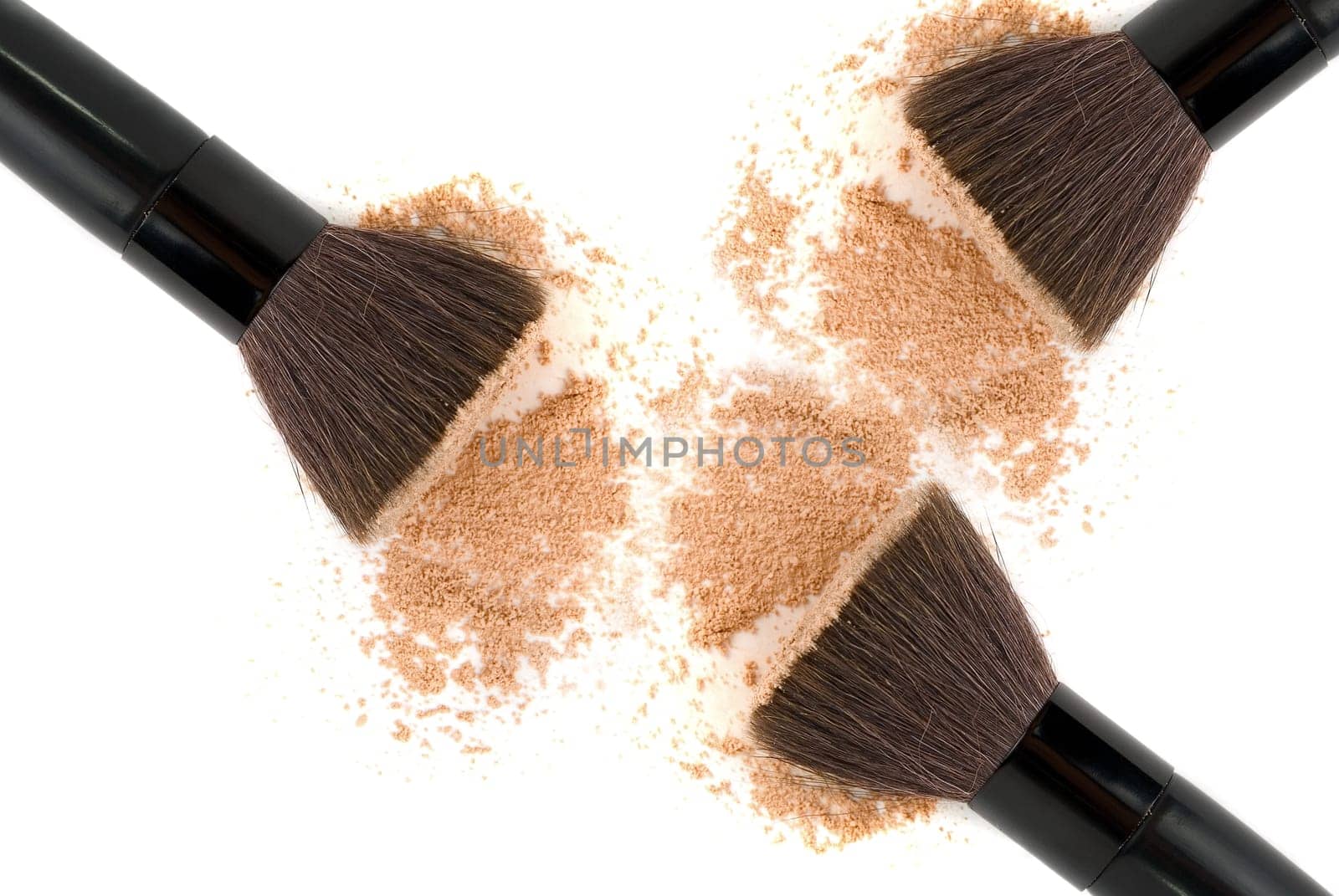 Three powder set and black brush isolated
