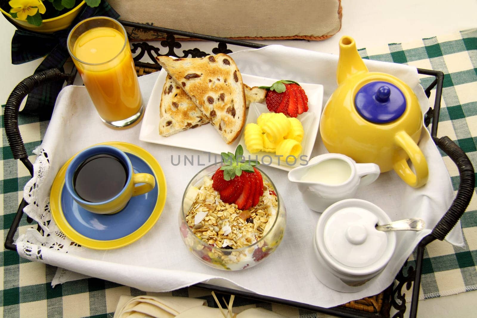 Delicious hearty breakfast tray ready to serve.