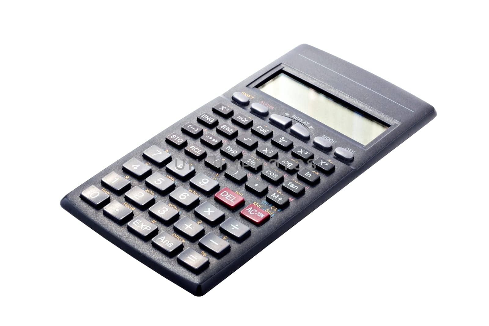electronic calculator, 3/4 front view Isolated on white