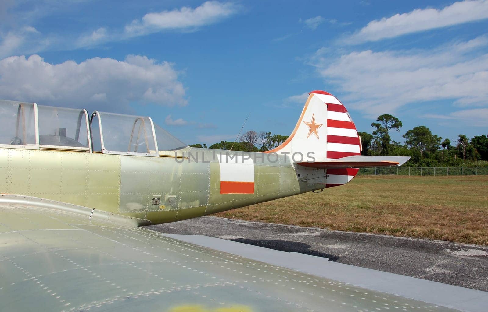 Wing view of private propeller airplane