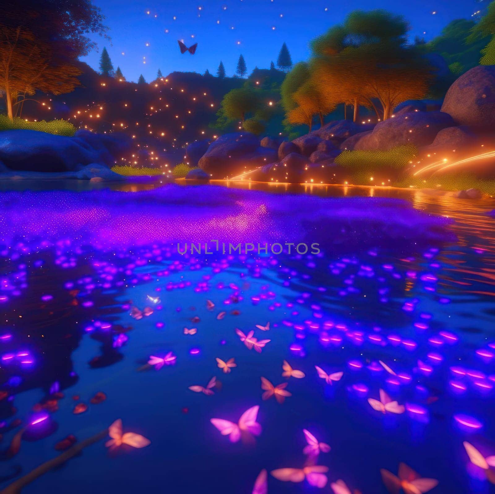 Butterflies over the river. Image created by AI