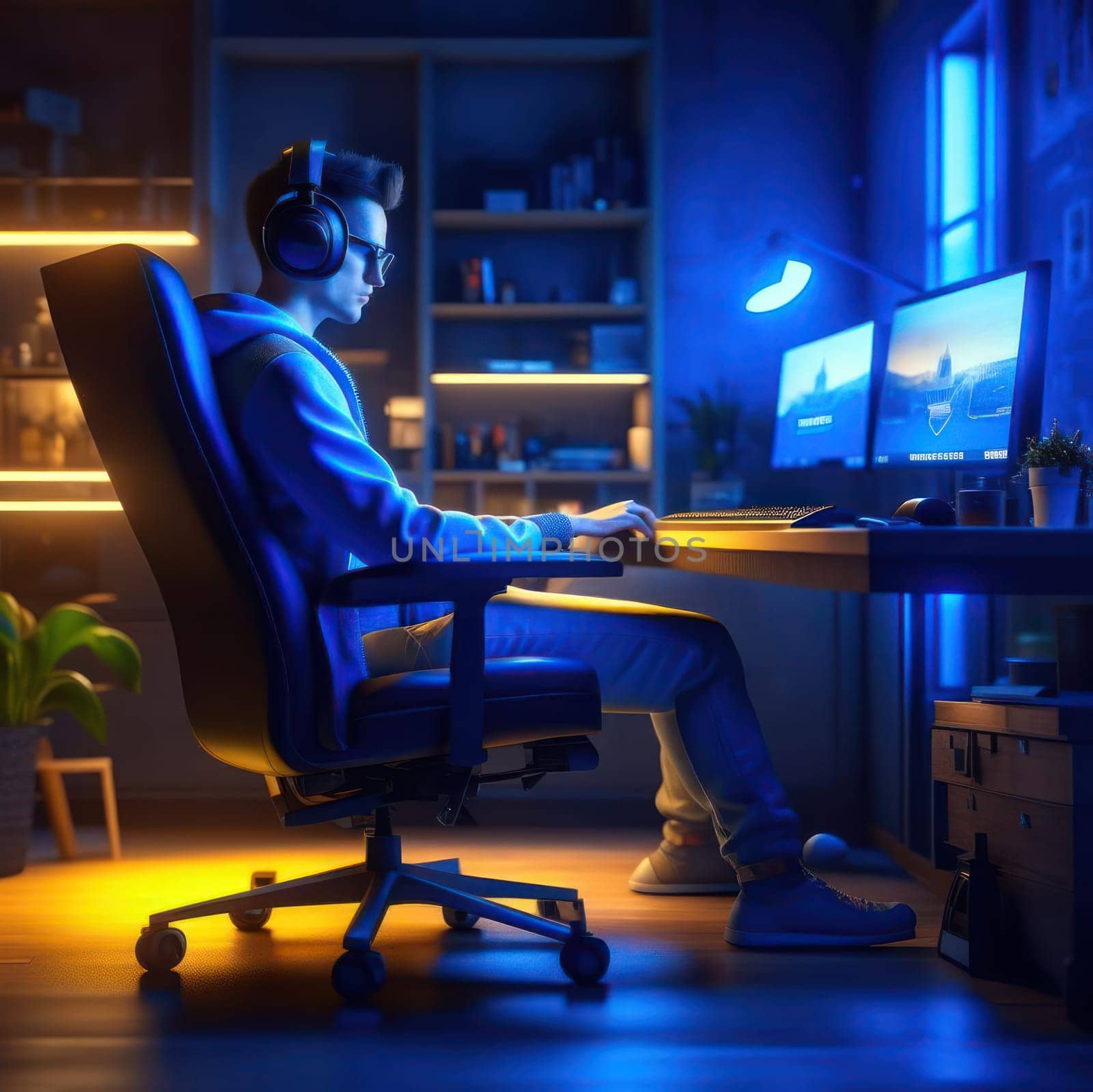 Gamer at the computer. Image created by AI