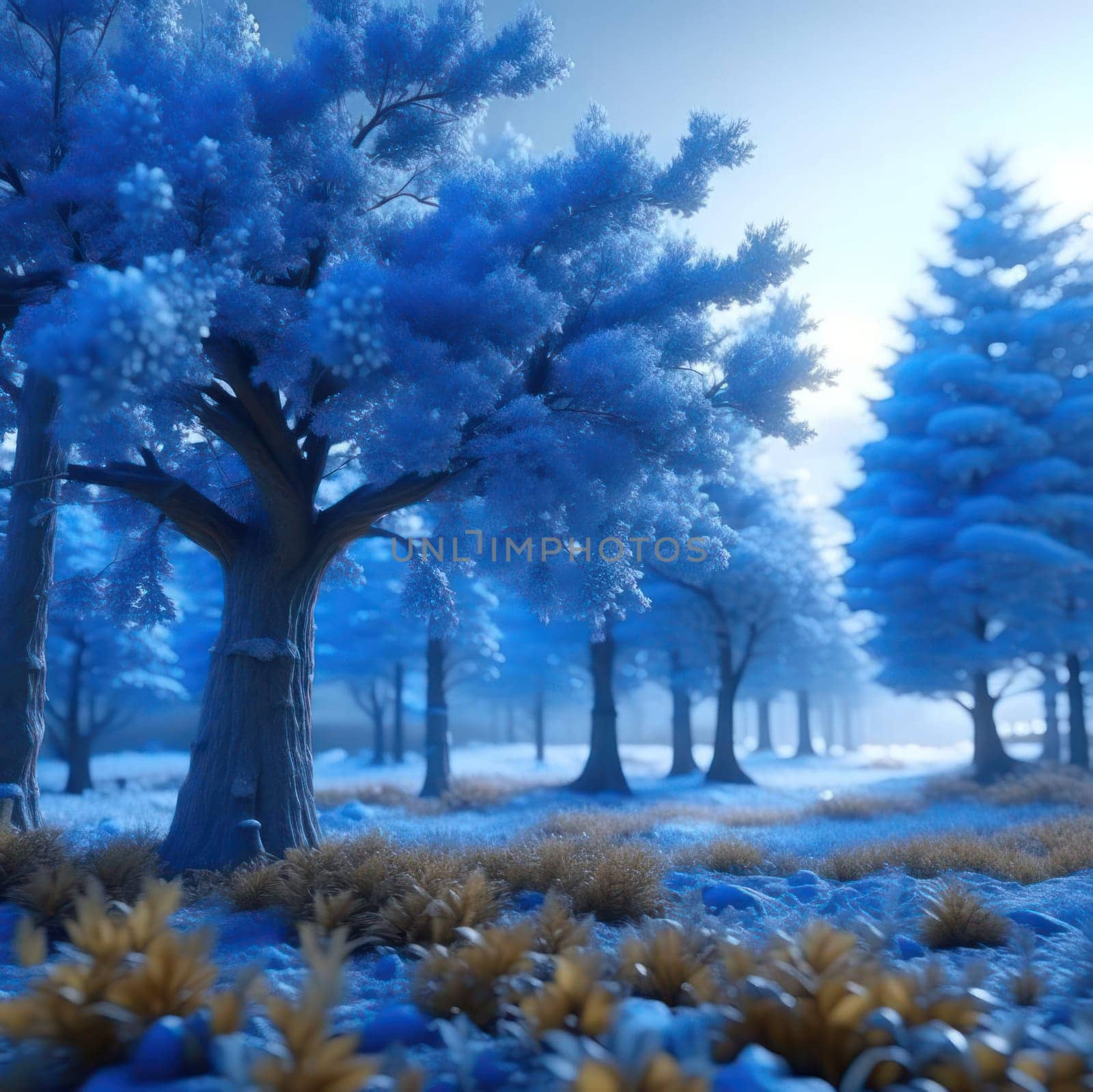 Frost on trees. Image created by AI