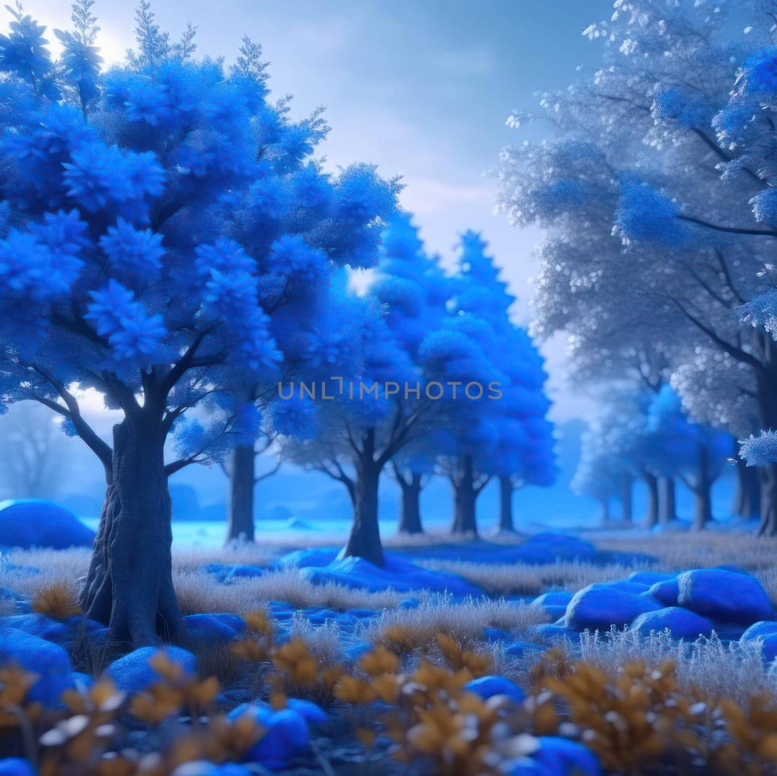 Frost on trees. Image created by AI