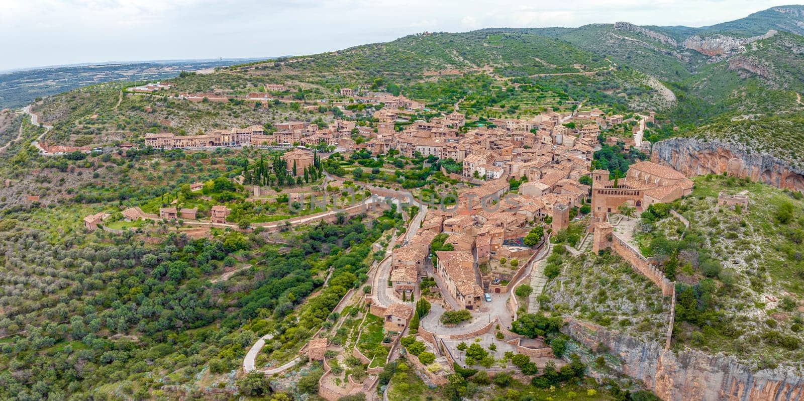 Alquezar historic village in Huesca, Aragon, Spain. Once a Moorish hill fort, the village is now dominated by the church of Santa Maria. Nominated Pretty Town