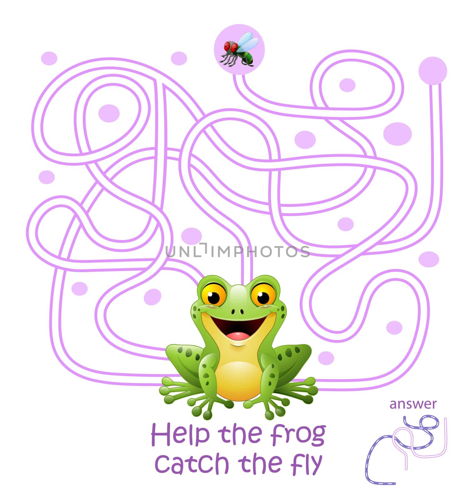 Card with maze game, help the frog catch the fly