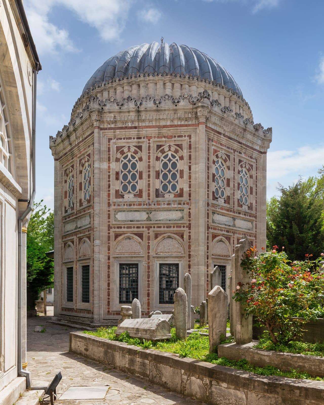 Sehzade Mehmet Turbesi, a six-sided structure mausoleum with large dome, located in the Fatih district of Istanbul, Turkey, beside Sehzade Mosque