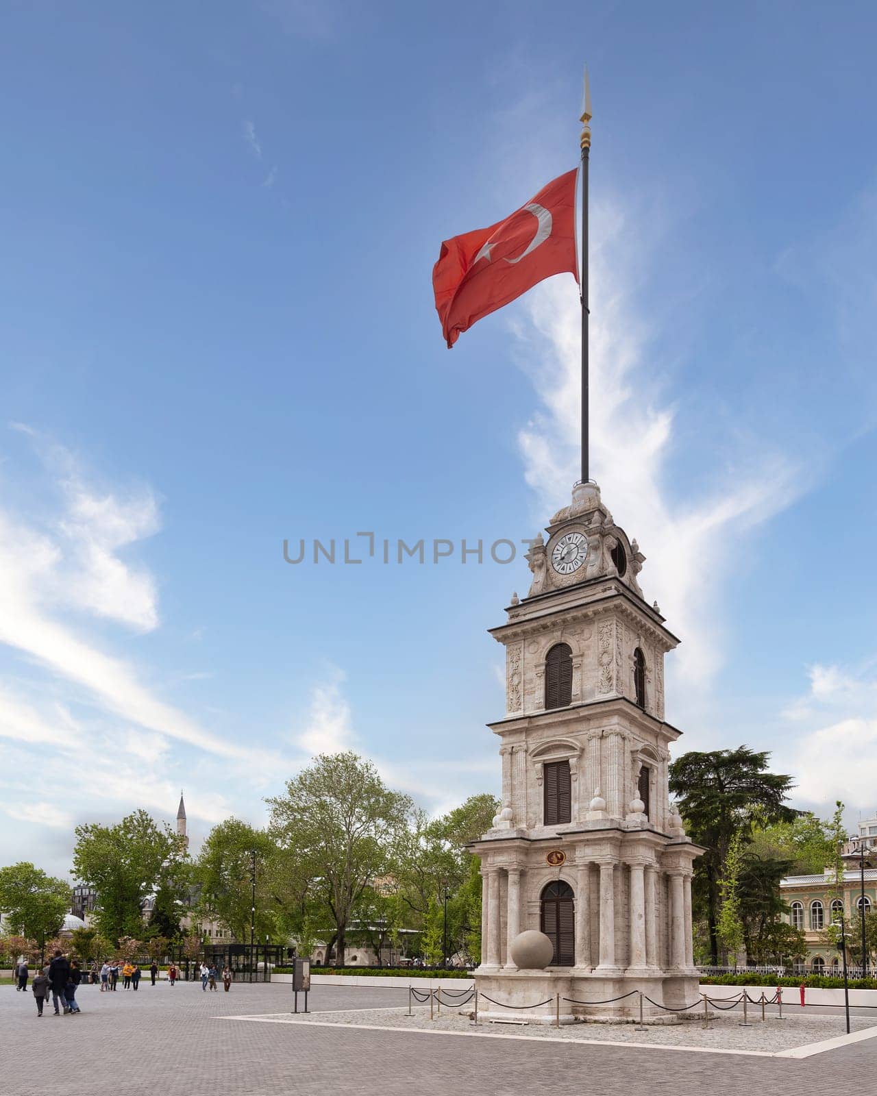 Nusretiye Clock Tower, aka Tophane Clock Tower, located inside Galata Port, Tophane neighborhood, Beyoglu district, Istanbul, Turkey
