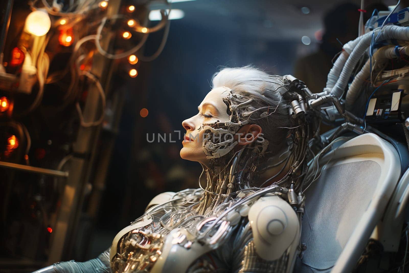 Cyborg woman, artificial intelligence robot, futuristic technology, humanoid science, generative AI
