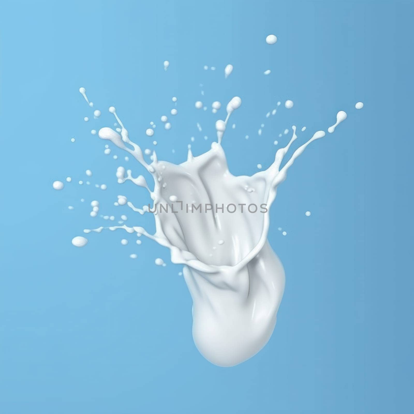 Cold milk splashing on a blue surface, a refreshing and minimalist concept for dairy products is AI Generative.