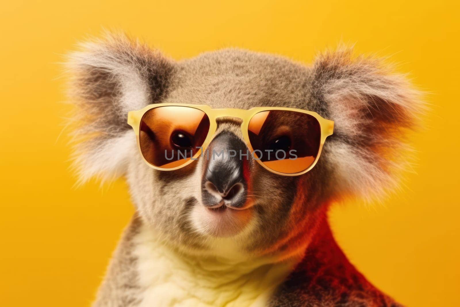 Koala posing with a stylish accessory and cool sunglasses in the eucalyptus tree. A cute and fashionable icon of Australian wildlife. AI generated.