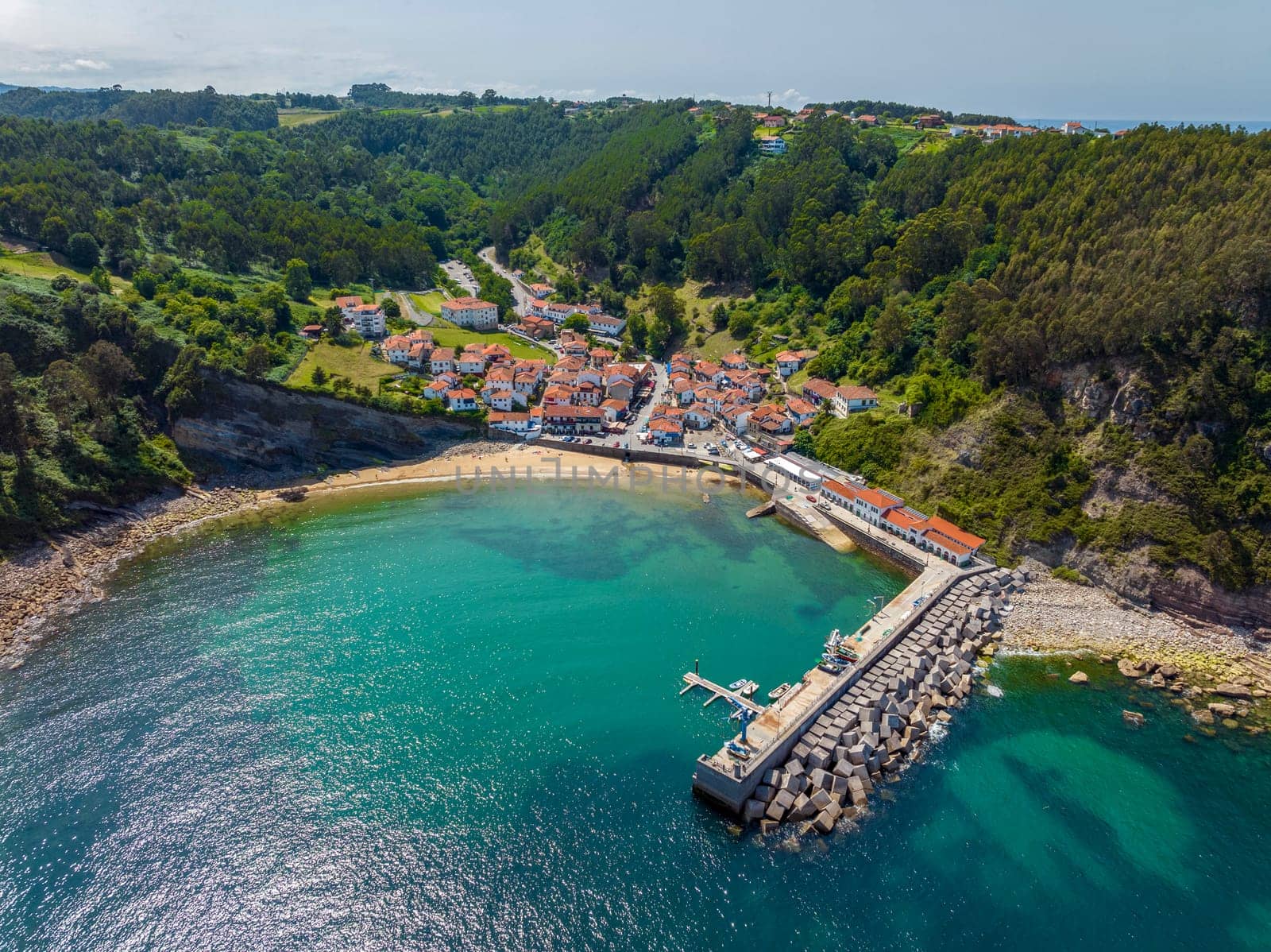 aerial view of Lastres, province of Asturias, Spain. Named beautiful town of Spain