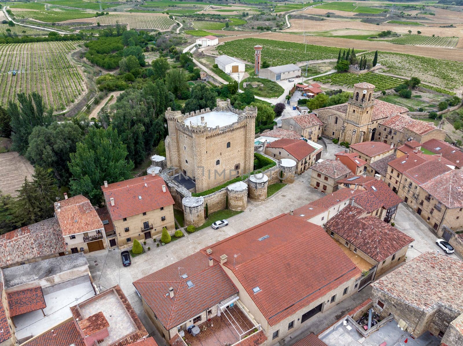 Sajazarra belonging to La Rioja, view of the Castle and church, named beautiful town of Spain