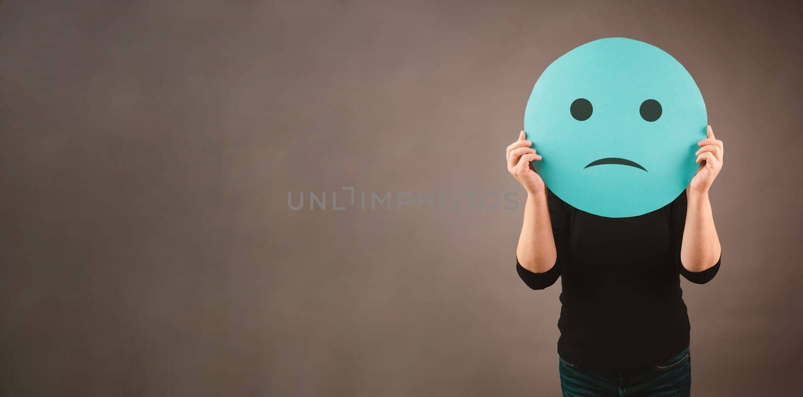 Sad face, mental health concept, negative emotion, depression, stress and pressure