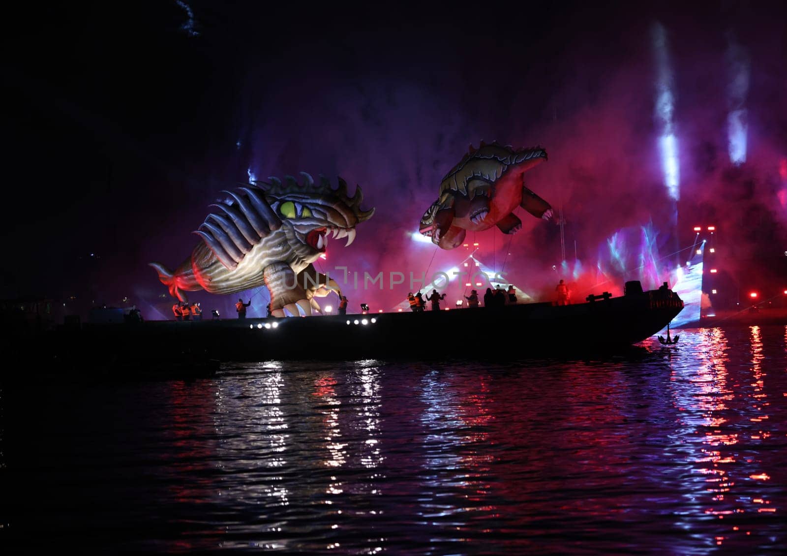Cracow, Poland - June 4, 2022: Great Dragon Parade. The Great Outdoor Show on the Vistula River.