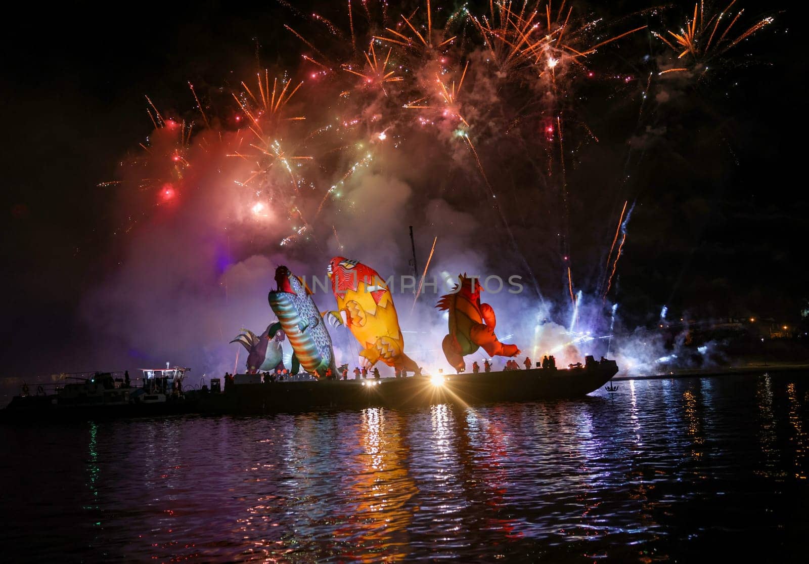 Cracow, Poland - June 4, 2022: Great Dragon Parade. The Great Outdoor Show on the Vistula River.