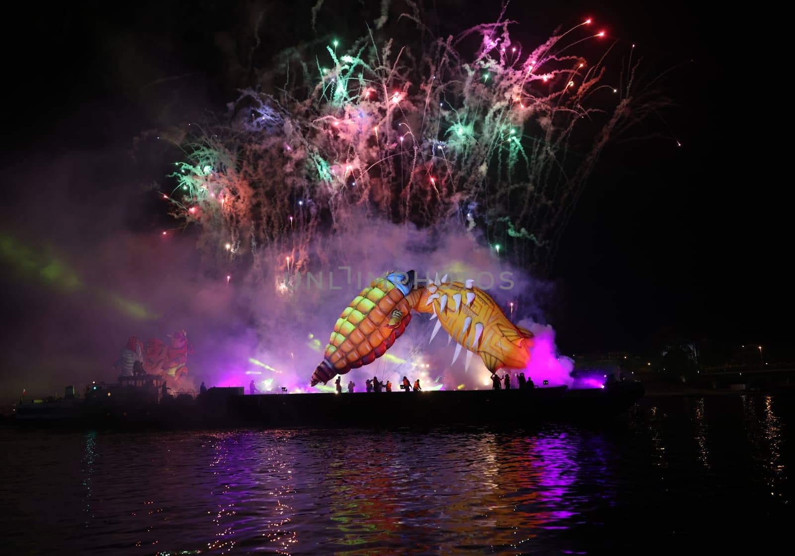 Cracow, Poland - June 4, 2022: Great Dragon Parade. The Great Outdoor Show on the Vistula River.